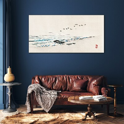 Glas foto Een rustige kust met vogels