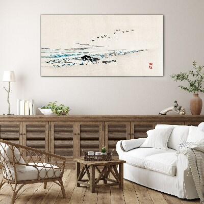 Glas foto Een rustige kust met vogels