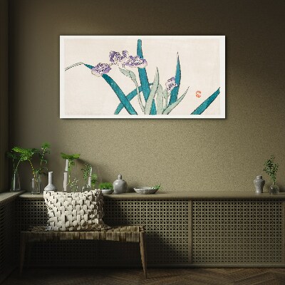 Schilderij op glas Irisbloemen op een lichte achtergrond