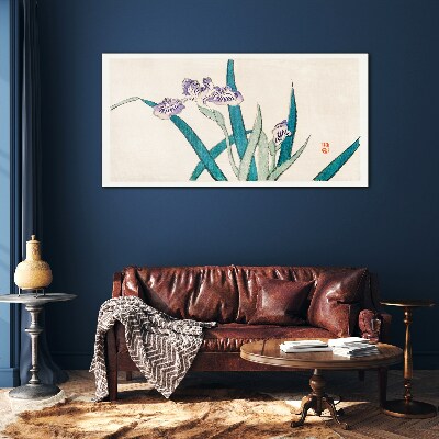 Schilderij op glas Irisbloemen op een lichte achtergrond