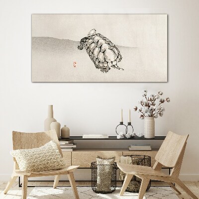 Glas foto Schildpad op een minimalistische achtergrond