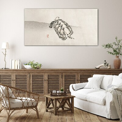 Glas foto Schildpad op een minimalistische achtergrond