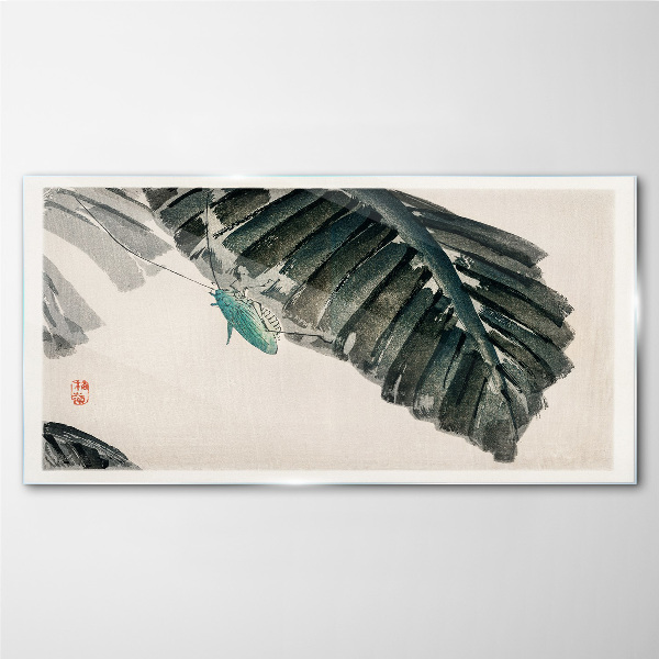 Schilderij op glas Een slank insect op bladeren