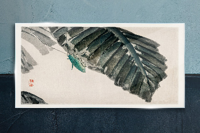 Schilderij op glas Een slank insect op bladeren