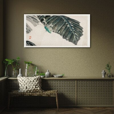 Schilderij op glas Een slank insect op bladeren