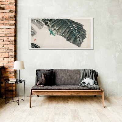 Schilderij op glas Een slank insect op bladeren