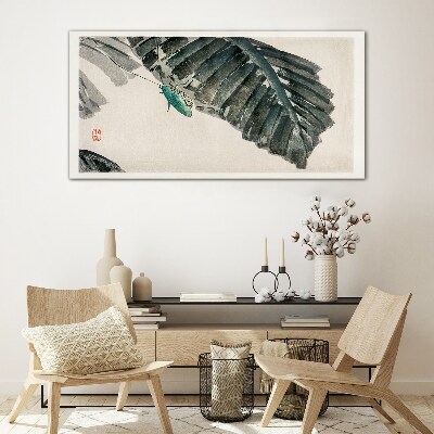 Schilderij op glas Een slank insect op bladeren