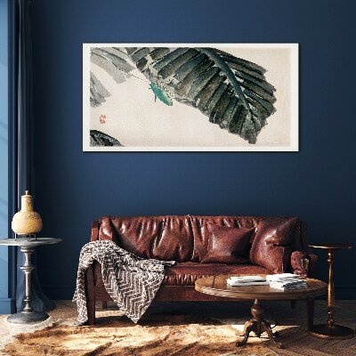 Schilderij op glas Een slank insect op bladeren