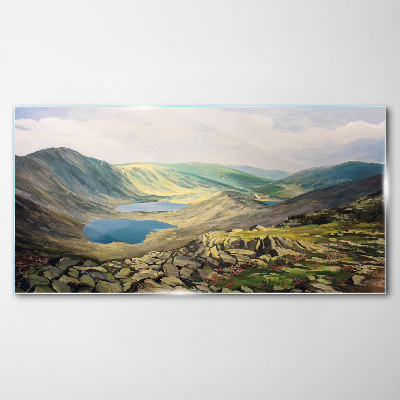 Schilderij op glas Berglandschap met een meer