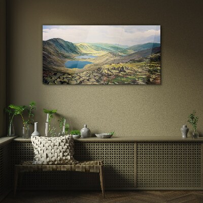 Schilderij op glas Berglandschap met een meer