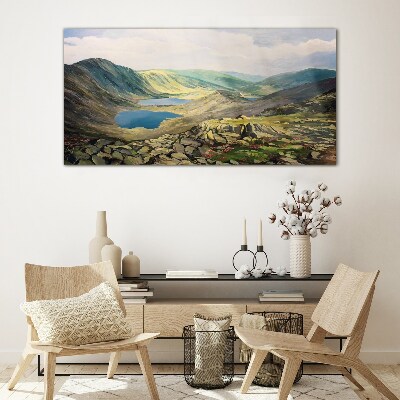 Schilderij op glas Berglandschap met een meer