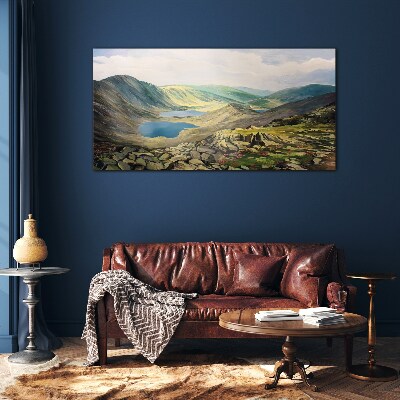 Schilderij op glas Berglandschap met een meer