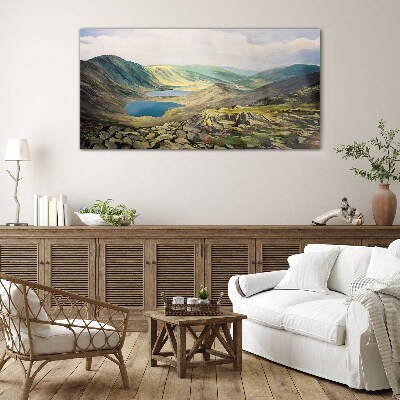 Schilderij op glas Berglandschap met een meer