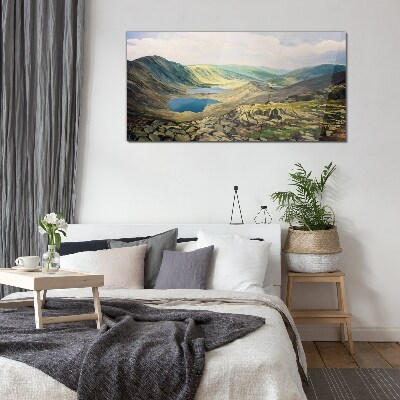 Schilderij op glas Berglandschap met een meer