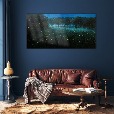 Foto op glas Nachtlampjes in het bos