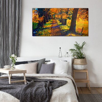 Glas foto Golden Avenue in de herfstzon