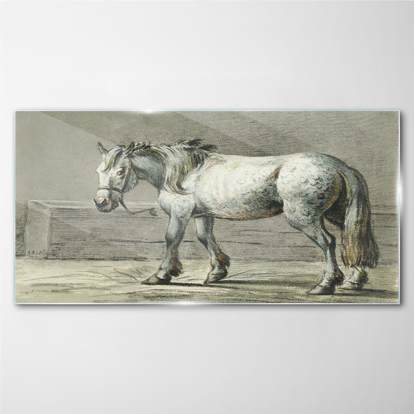 Schilderij op glas Een lopend paard in grijstinten