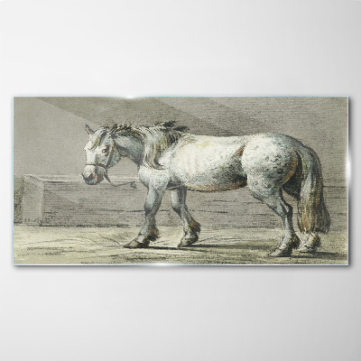 Schilderij op glas Een lopend paard in grijstinten