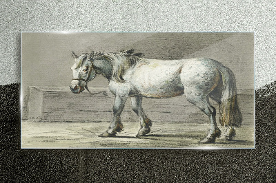 Schilderij op glas Een lopend paard in grijstinten