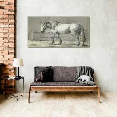 Schilderij op glas Een lopend paard in grijstinten