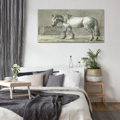 Schilderij op glas Een lopend paard in grijstinten