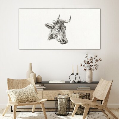 Glas foto Portret van een koe op een witte achtergrond