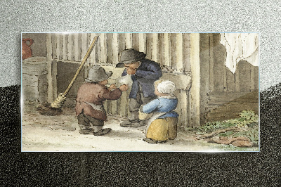 Schilderij op glas Kinderen spelen in de schuur