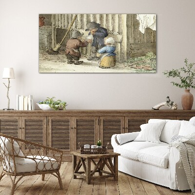 Schilderij op glas Kinderen spelen in de schuur