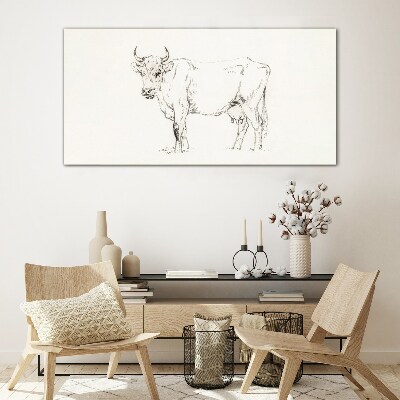 Foto op glas Koe op een witte achtergrond