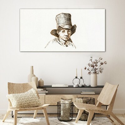 Schilderij op glas Portret in een hoed