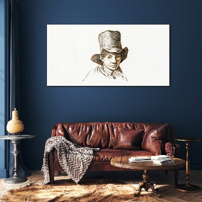 Schilderij op glas Portret in een hoed