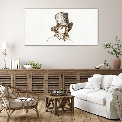 Schilderij op glas Portret in een hoed
