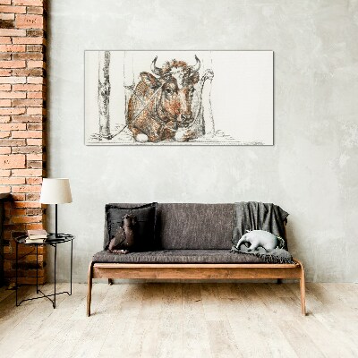 Schilderij op glas Een kalme koe in een landelijke omgeving