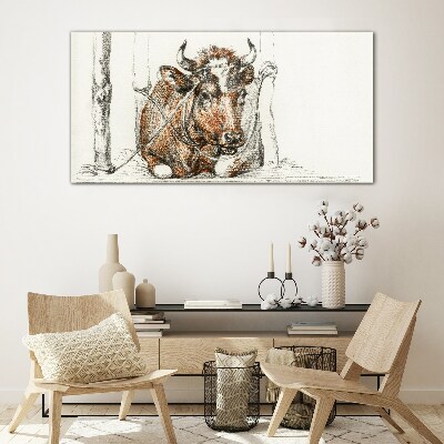 Schilderij op glas Een kalme koe in een landelijke omgeving