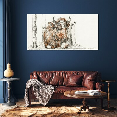 Schilderij op glas Een kalme koe in een landelijke omgeving