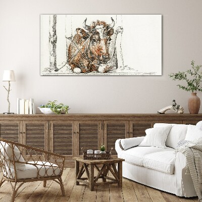 Schilderij op glas Een kalme koe in een landelijke omgeving