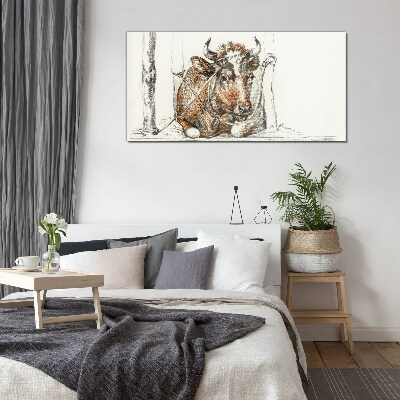 Schilderij op glas Een kalme koe in een landelijke omgeving