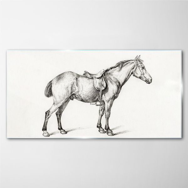 Schilderij op glas Tekening van een paard in het zadel