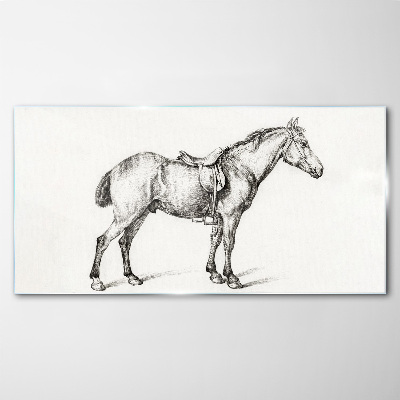 Schilderij op glas Tekening van een paard in het zadel