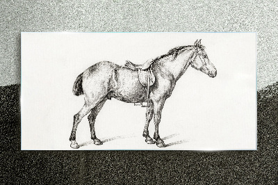 Schilderij op glas Tekening van een paard in het zadel