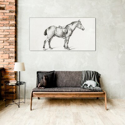 Schilderij op glas Tekening van een paard in het zadel