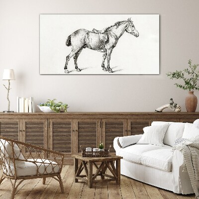 Schilderij op glas Tekening van een paard in het zadel