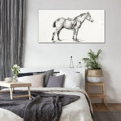 Schilderij op glas Tekening van een paard in het zadel