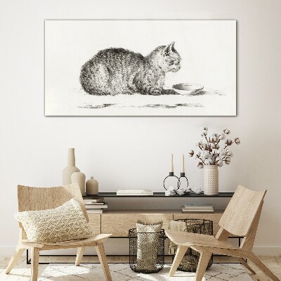 Foto op glas Idyllische kat bij de kom