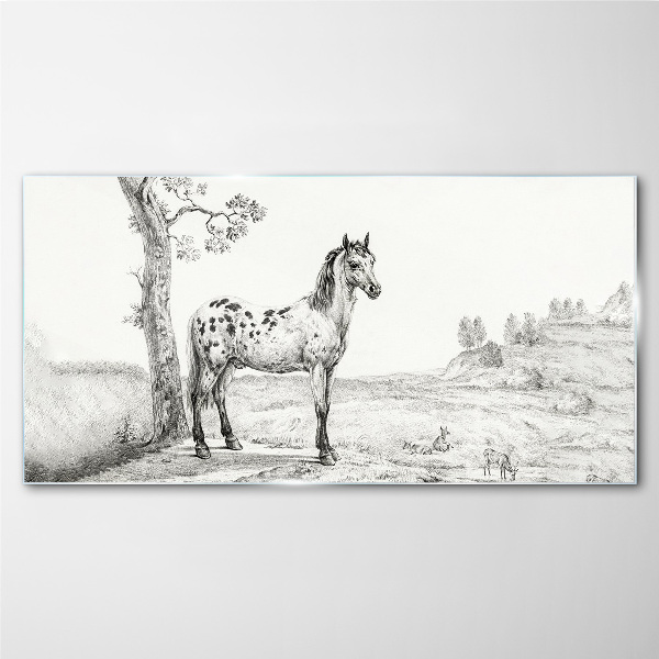 Schilderij op glas Paarden in het landschap