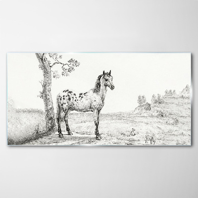 Schilderij op glas Paarden in het landschap