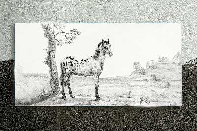 Schilderij op glas Paarden in het landschap
