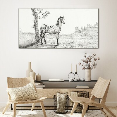 Schilderij op glas Paarden in het landschap