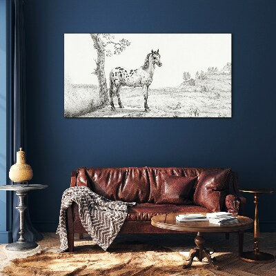 Schilderij op glas Paarden in het landschap