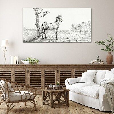 Schilderij op glas Paarden in het landschap